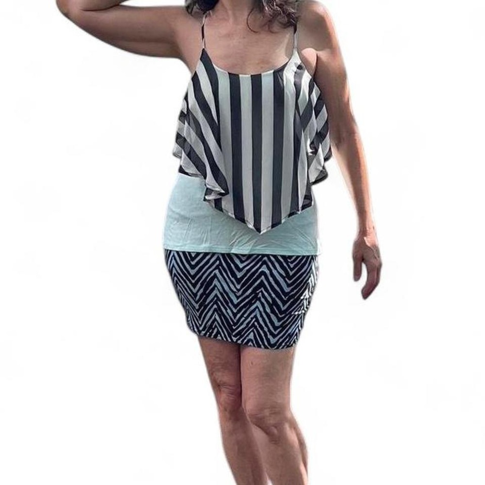 Charlotte Russe Mint Green Black White Striped Ruffled Two Piece Y2K Summer Set